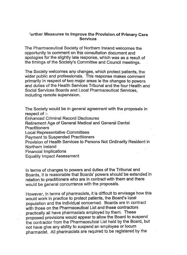 Pharmaceutical Society of Northern Ireland letter to Committee page 4