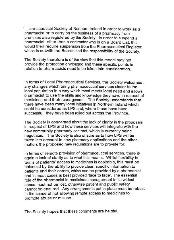 Pharmaceutical Society of Northern Ireland letter to Committee page 5
