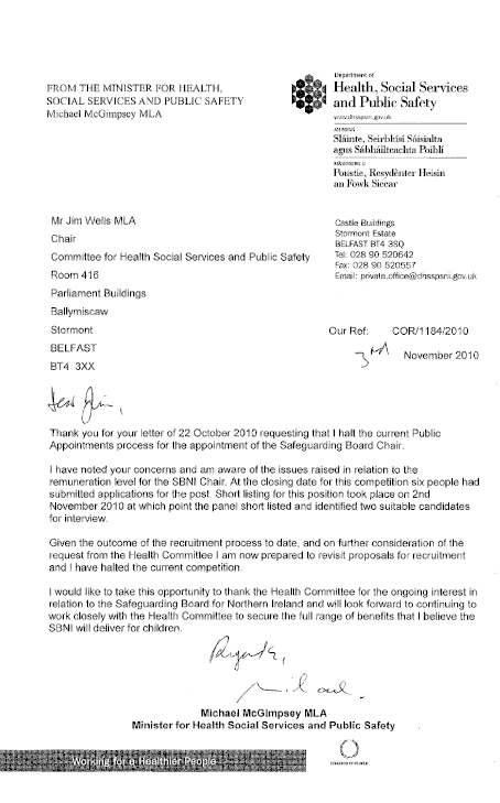Letter from Minister re Appointment Process