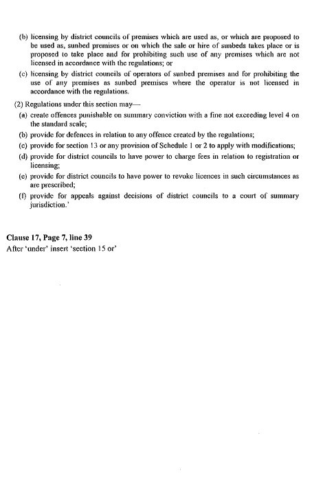 Response from the Minister - Sunbeds Bill - Draft Amendments