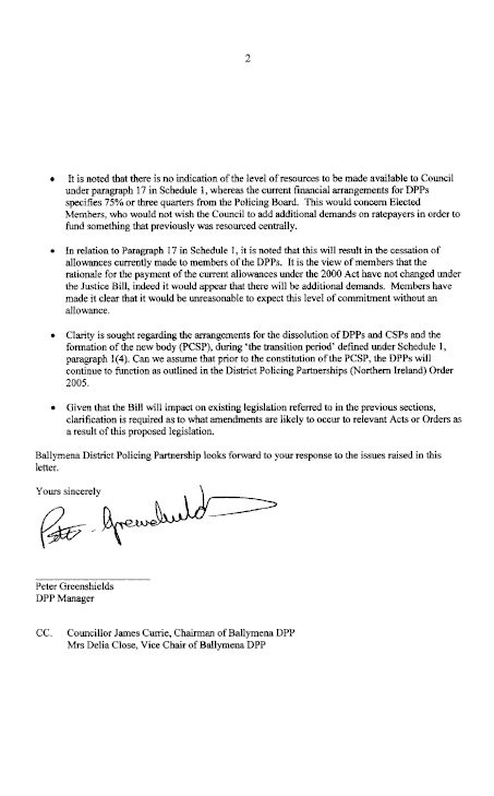 Ballymena District Policing Partnership submission