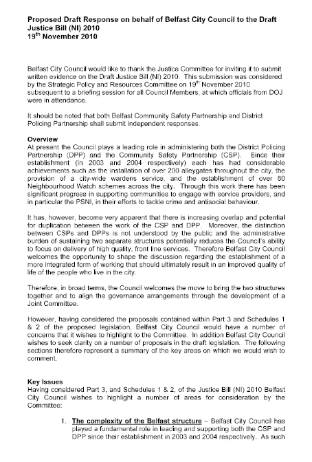 Belfast City Council submission