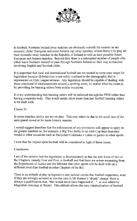 Cllr Ken Robinson MLA submission