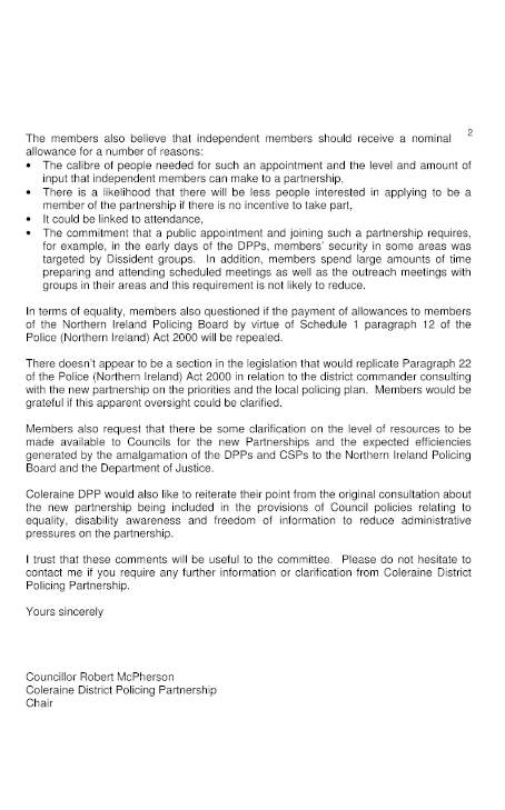 Coleraine District Policing Partnership submission