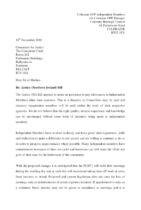 Coleraine District Policing Partnership Independent Members submission