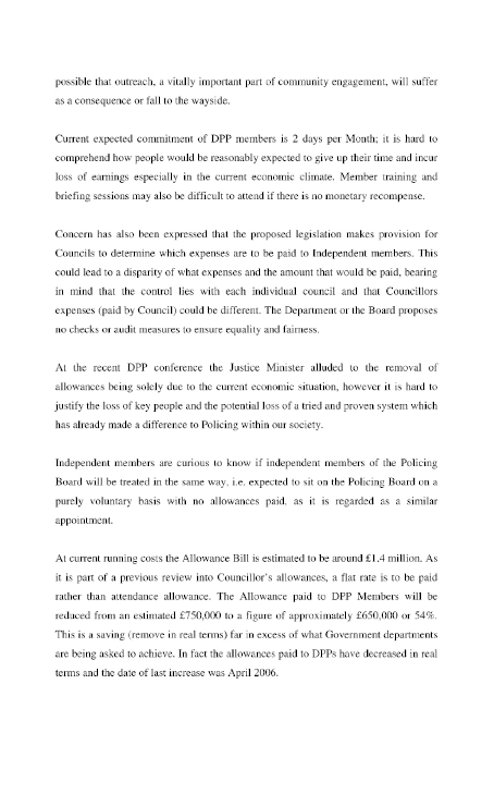 Coleraine District Policing Partnership Independent Members submission
