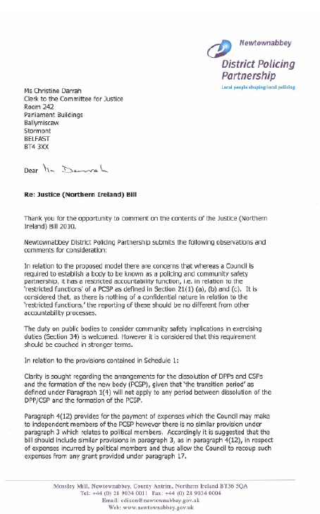 Newtownabbey District Policing Partnership submission