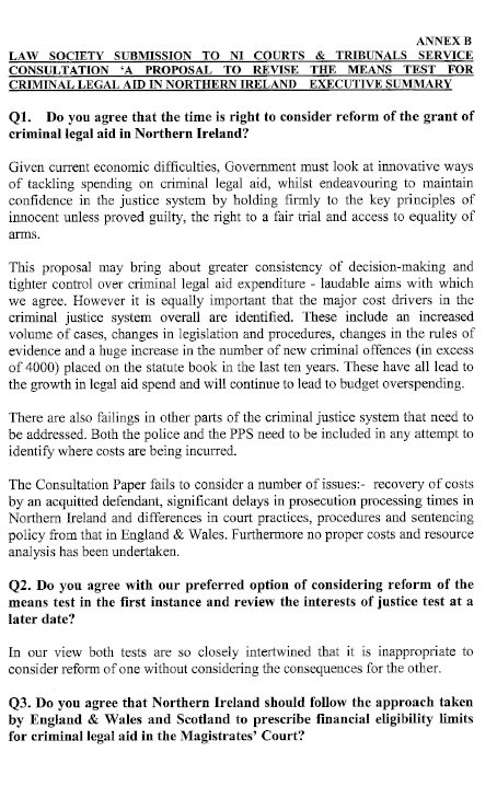 Law Society of Northern Ireland submission