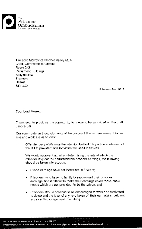 Prisoner Ombudsman for Northern Ireland submission