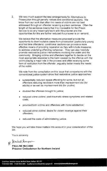 Prisoner Ombudsman for Northern Ireland submission
