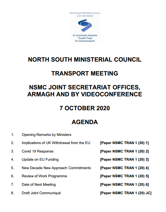 Agenda for North South Ministerial Council Meeting