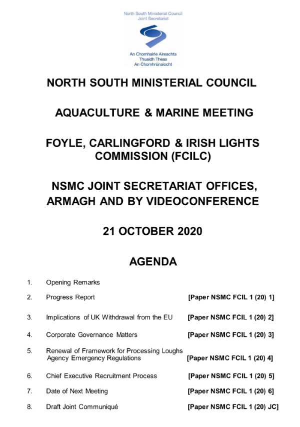 North South Ministerial Council Aquaculture and Marine Meeting Agenda
