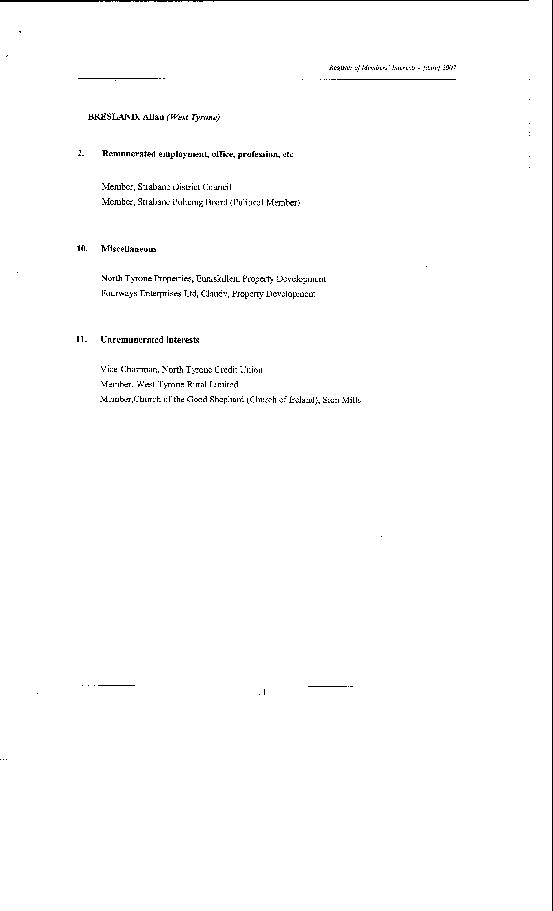 Alan Bresland declaration of interests