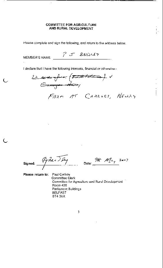 PJ Bradley declaration of interests