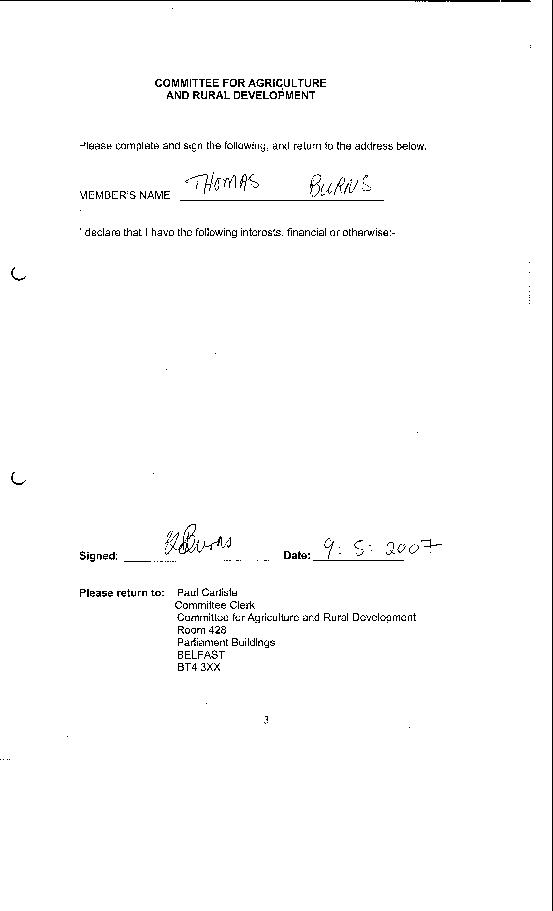 Thomas Burns declaration of interests