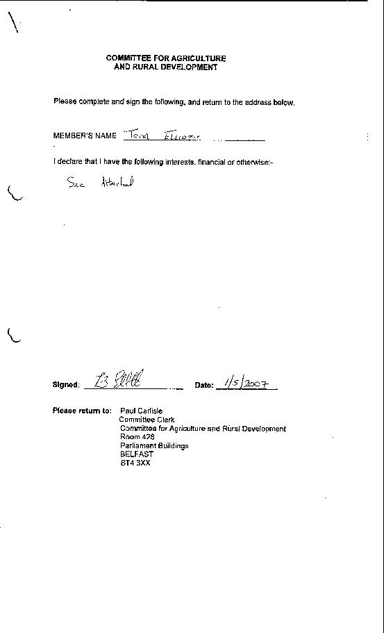Tom Elliott declaration of interests 