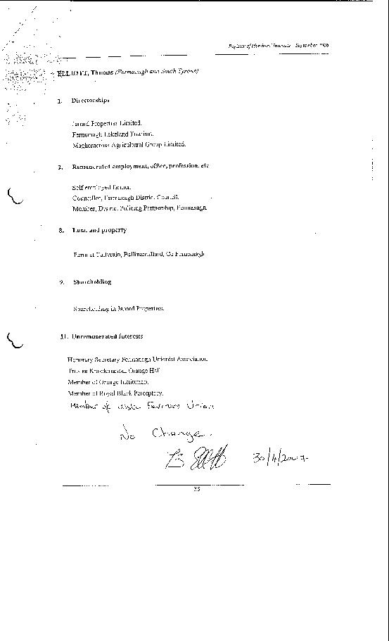 Tom Elliott declaration of interests 