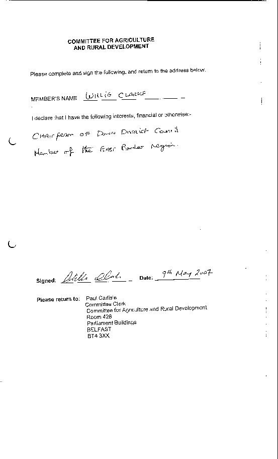 Willie Clarke declaration of interests