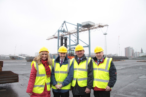 The Committee for Agriculture and Rural Development at Belfast Harbour. From L-R: Jo-Anne Dobson MLA; Paul Frew MLA (Chairperson); William Irwin MLA; Joe Byrne (Deputy Chairperson). 