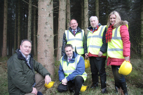 The Committee for Agriculture and Rural Development at Woodburn Forest.  From L-R: John Wilson, Forestry Service; Paul Frew MLA (Chairperson); William Irwin MLA; Joe Byrne MLA (Deputy Chairperson); Jo-Anne Dobson MLA.  
