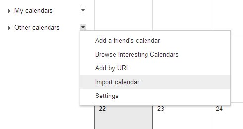 Add an ics file to Google calendar