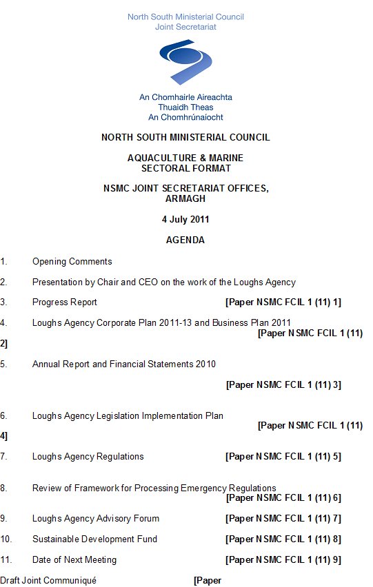 Agenda for the meeting