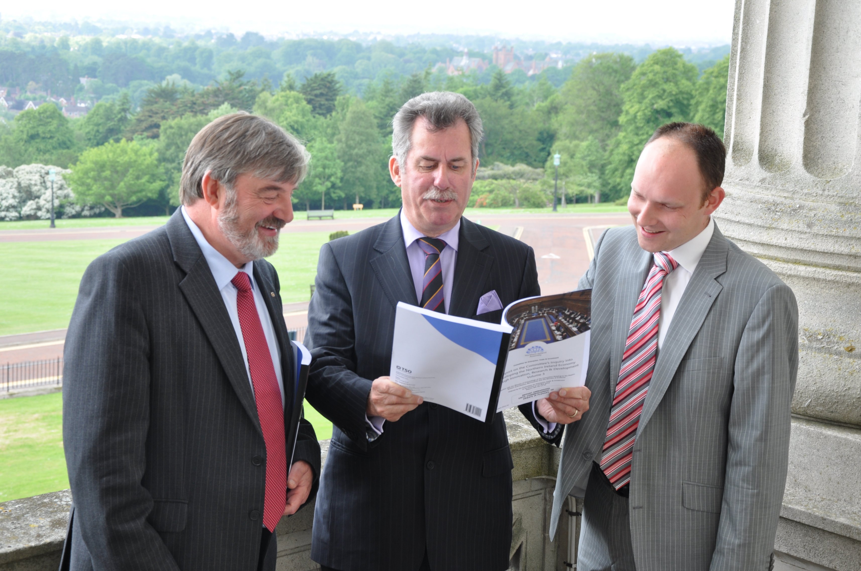 The Northern Ireland Assembly Committee for Enterprise, Trade and Investment today (11.06.12) launched a Report into its Inquiry into Developing the Northern Ireland Economy through Innovation, Research and Development. Pictured from L- r are Dr Norman Apsley Chief Executive of the Northern Ireland Science Park, Committee Chairperson Alban Maginness MLA and Dr Paul Beaney Technical Manager at Cherry Drainage Pipes Ltd. Both Dr Apsley and Dr Beaney provided key evidence to the Committee Inquiry which helped to inform the report.