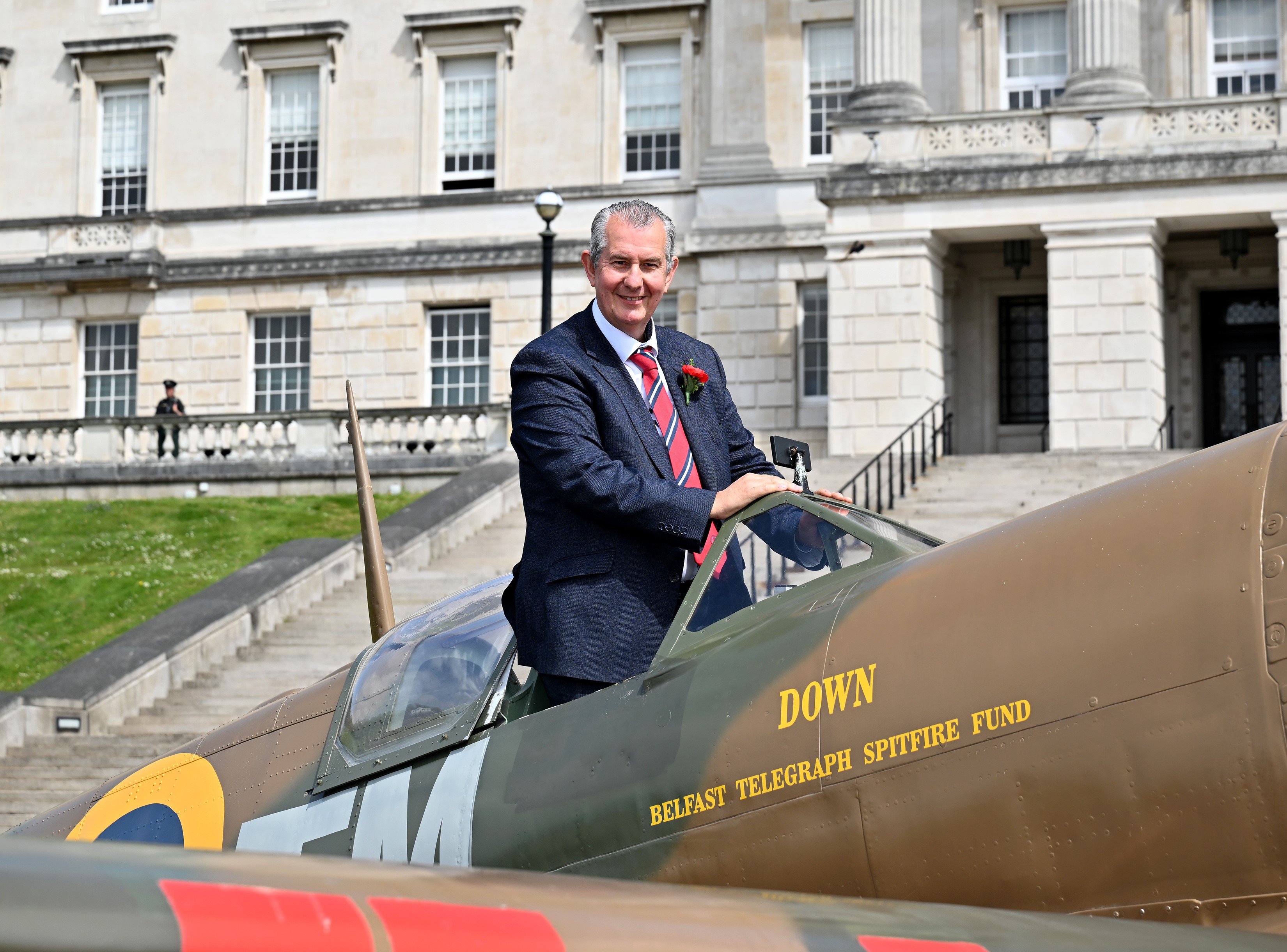 Northern Ireland Assembly Speaker Edwin Poots MLA in a Spitfire Mk2a replica aircraft at the Assembly’s VE Day Event on Tuesday 6th June 2025