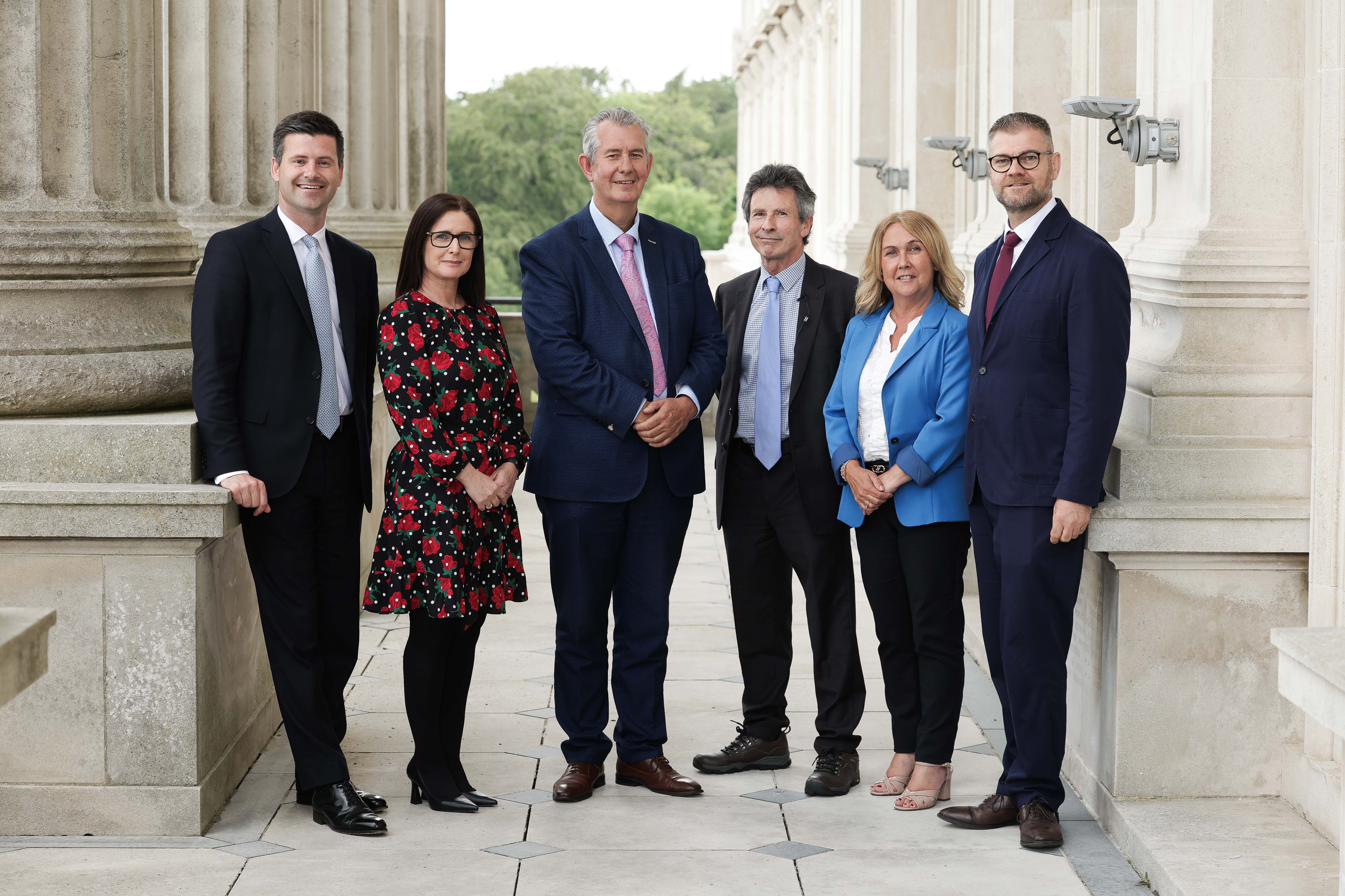 (left to right) Jonathan Buckley MLA, Paula Bradshaw MLA, Northern Ireland Assembly Speaker Edwin Poots MLA, host Mark Davenport, Ciara Ferguson MLA and Colin McGrath MLA at the launch of the Northern Ireland Assembly’s Interparliamentary and International Strategy 2026–2030 at Parliament Buildings. (left to right) Jonathan Buckley MLA, Paula Bradshaw MLA, Northern Ireland Assembly Speaker Edwin Poots MLA, host Mark Davenport, Ciara Ferguson MLA and Colin McGrath MLA at the launch of the Northern Ireland Assembly’s Interparliamentary and International Strategy 2026–2030 at Parliament Buildings.