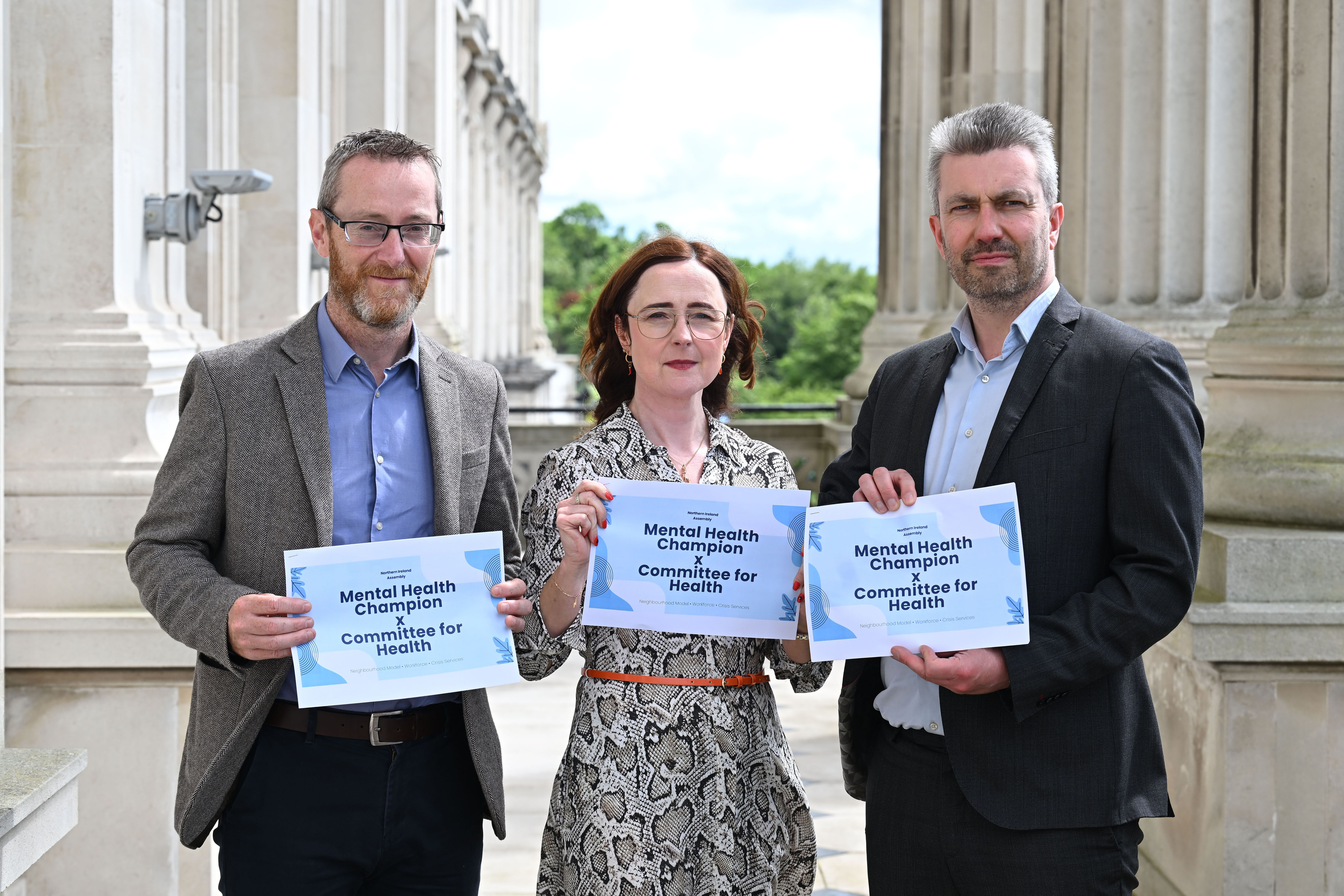 Mental Health Champion Professor Siobhan O'Neill with Philip McGuigan MLA, Chair of the Health Committee and Danny Donnelly MLA, Deputy Chair of the Health Committee. Mental Health Champion Professor Siobhan O'Neill with Philip McGuigan MLA, Chair of the Health Committee and Danny Donnelly MLA, Deputy Chair of the Health Committee.